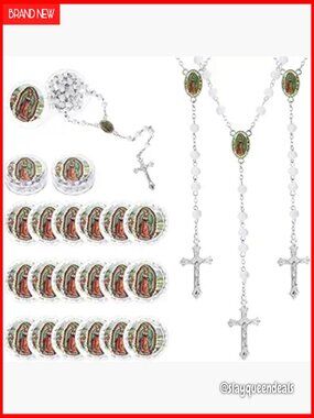 24 Wooden Rosaries with Gift Boxes Catholic Baptism First Communion Favors Bulk